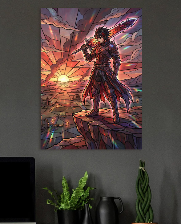 Stained Glass Knight at Castle — metal poster wall art by Lineer